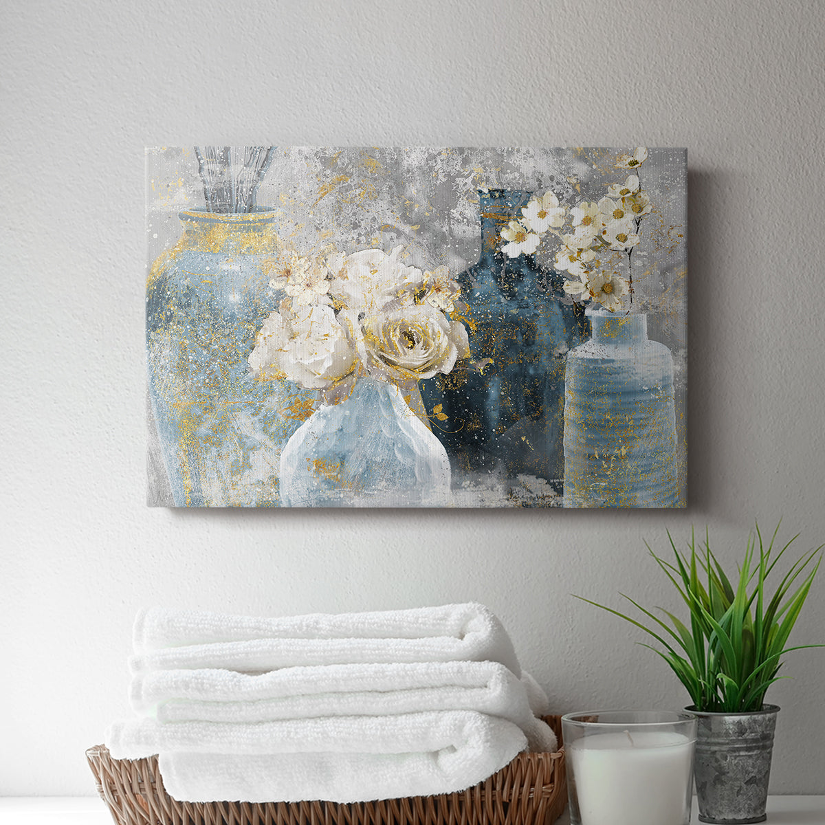 Vessels and Blooms Blues - Canvas Art Print