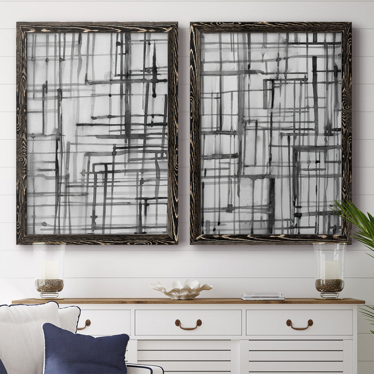 Line Meditation I - Premium Framed Canvas 2 Piece Set - Ready to Hang