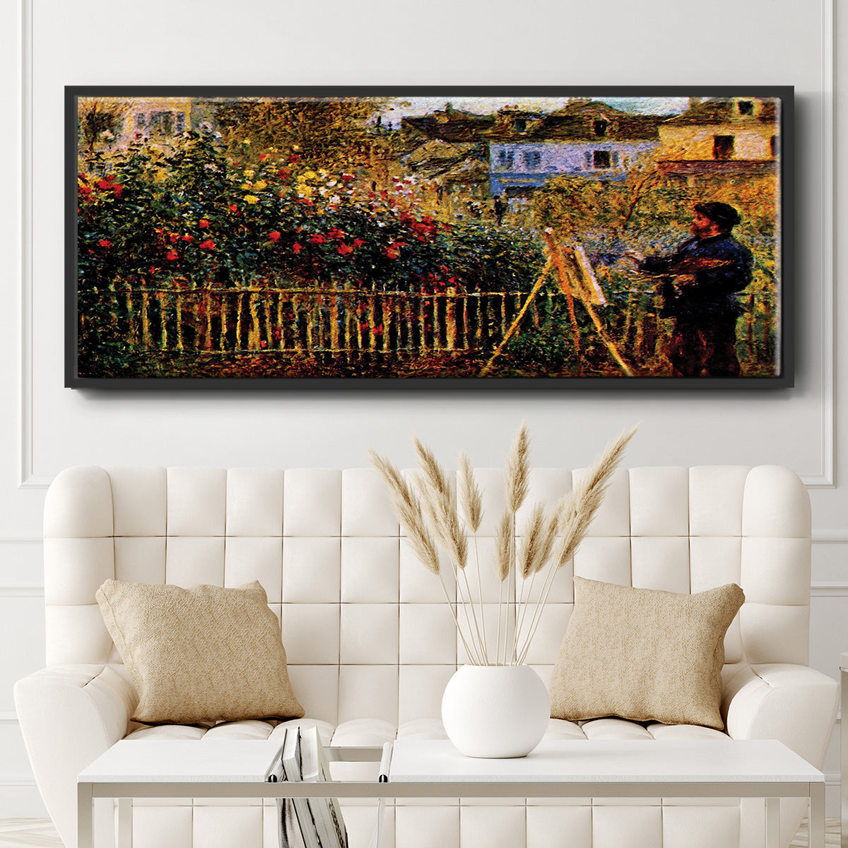 Monet Painting in His Garden in Argenteuil - Floater Framed Canvas Print