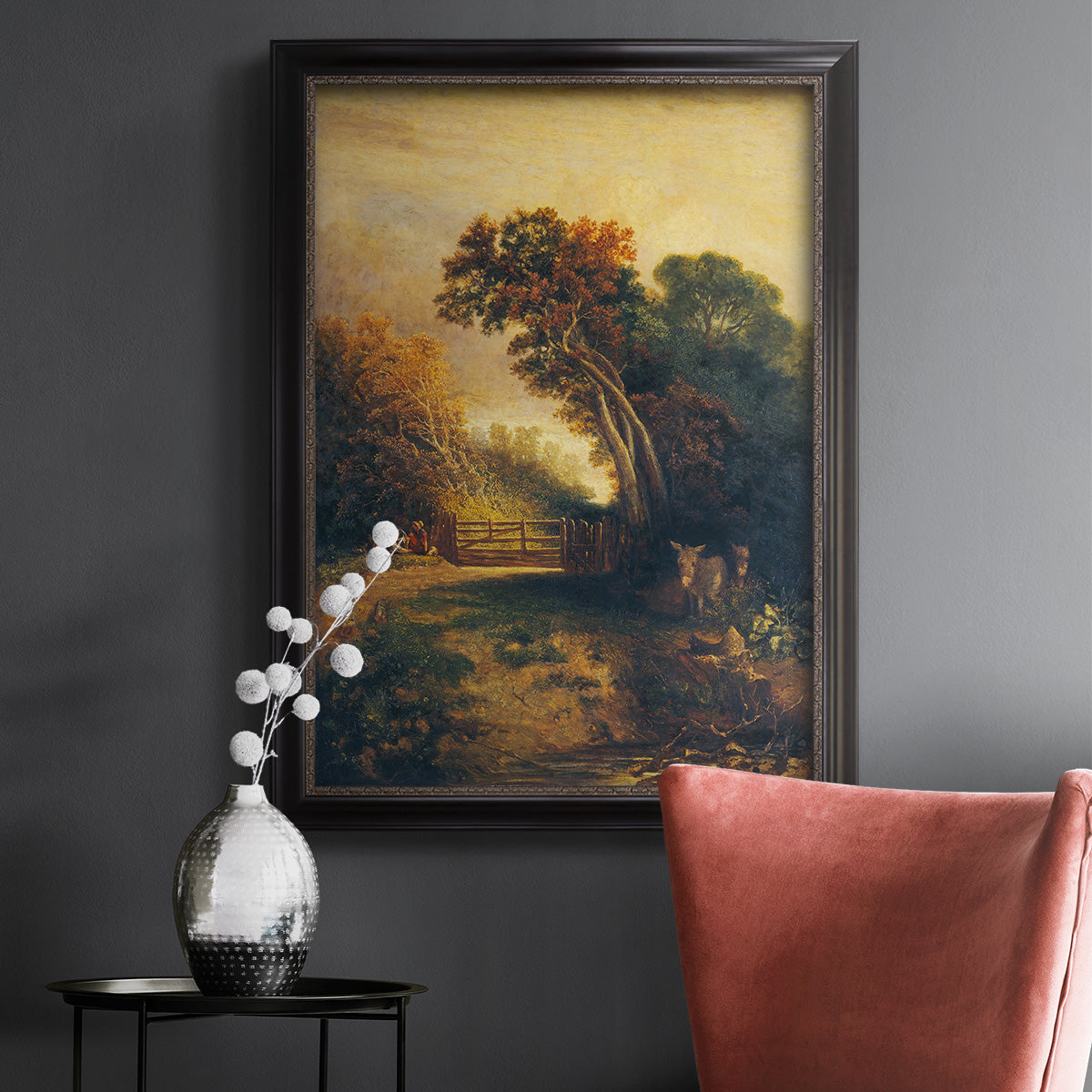 Landscape with Picnickers and Donkeys - Ornate Framed Canvas Print