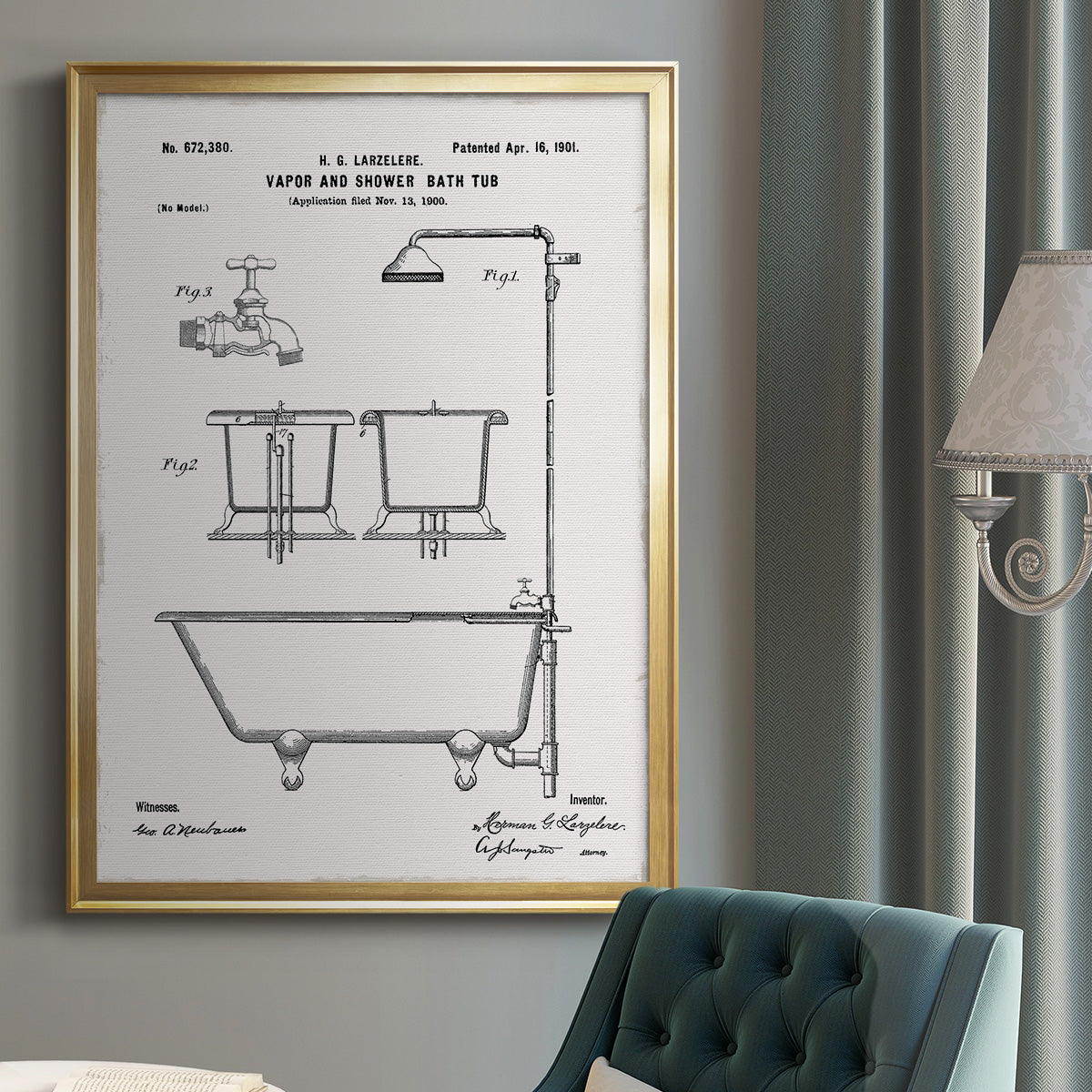 Vintage Bath II - Modern Framed Canvas Print