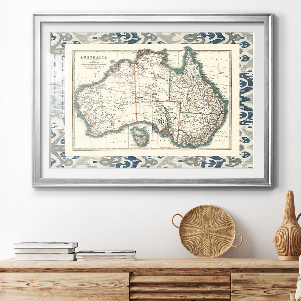 Bordered Map of Australia - Modern Framed Art Print