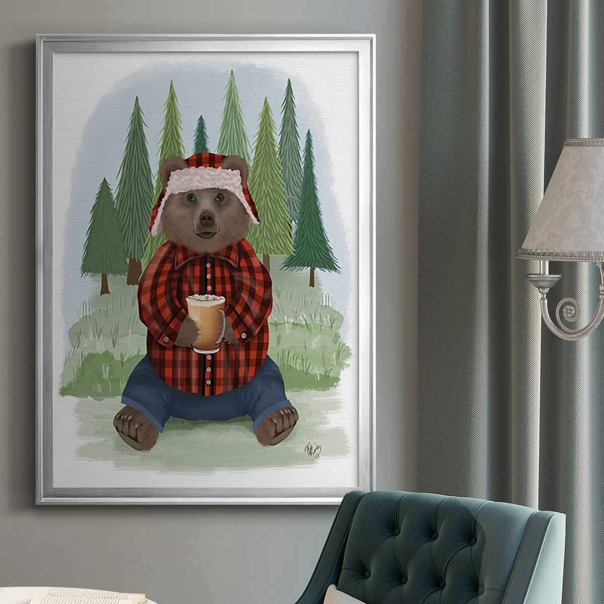Lumberjack Bear Latte - Modern Framed Canvas Print