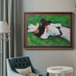 Impressionist outdoor portrait of two girls by John Singer Sargent in an ornate bronzed mahogany wood frame displayed in a bright interior setting.
