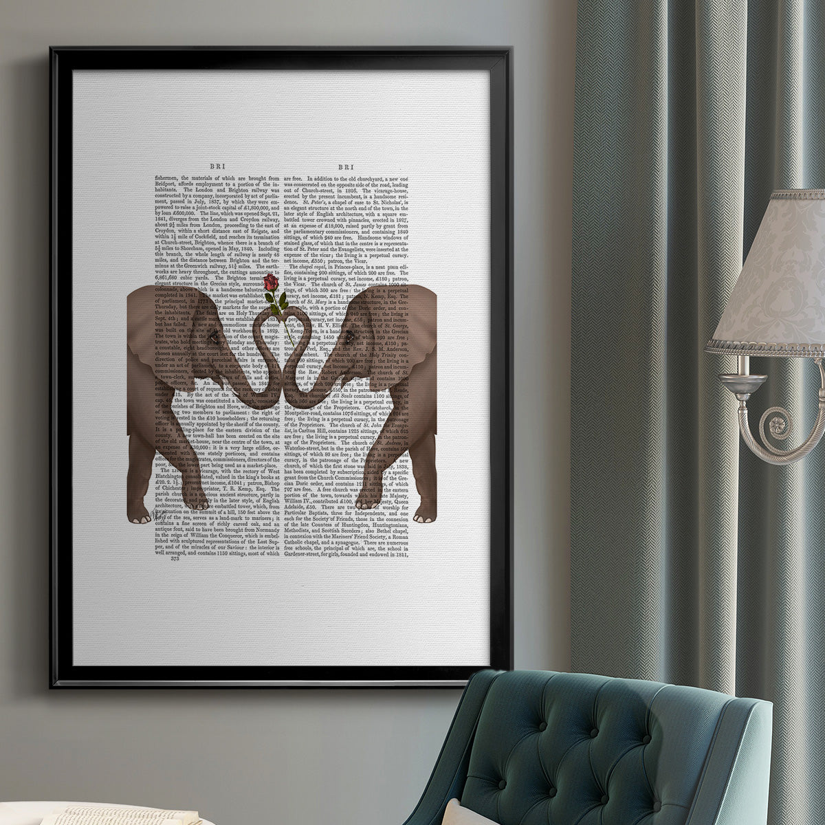 Elephants Heart and Rose - Modern Framed Canvas Print