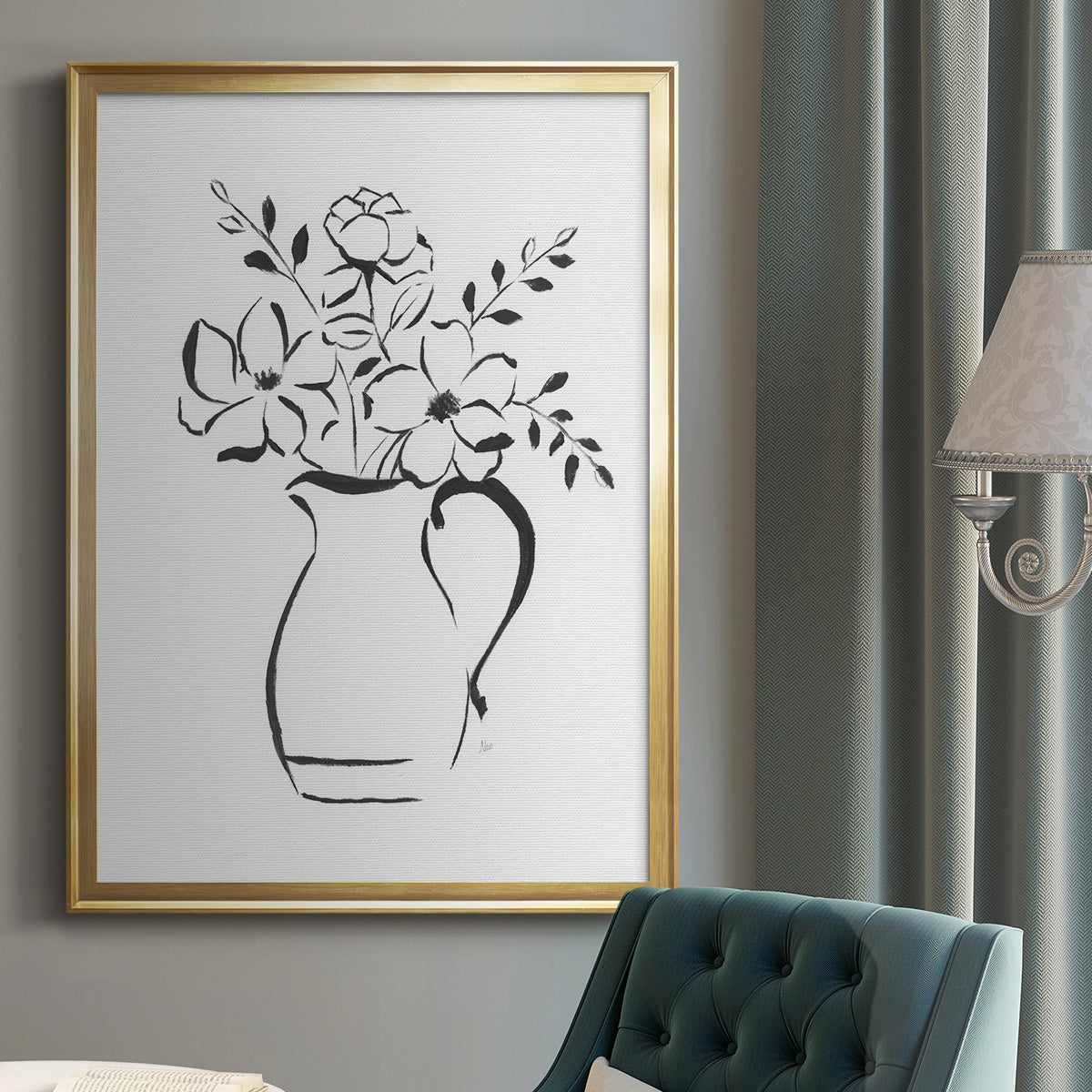 Sketchy Bouquet II - Modern Framed Canvas Print