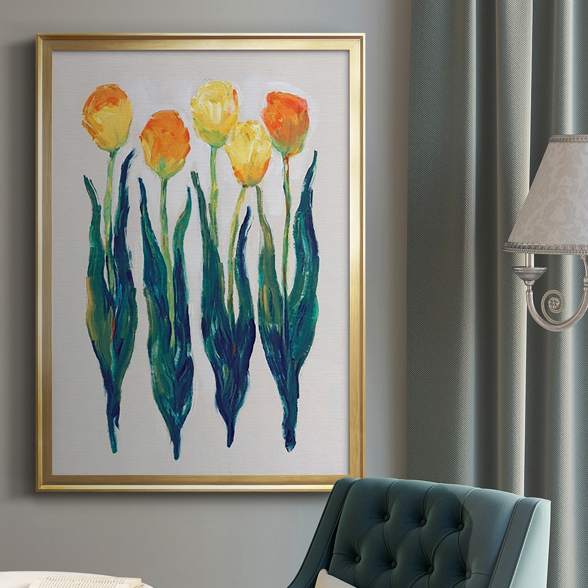 Tulips in a Row I - Modern Framed Canvas Print