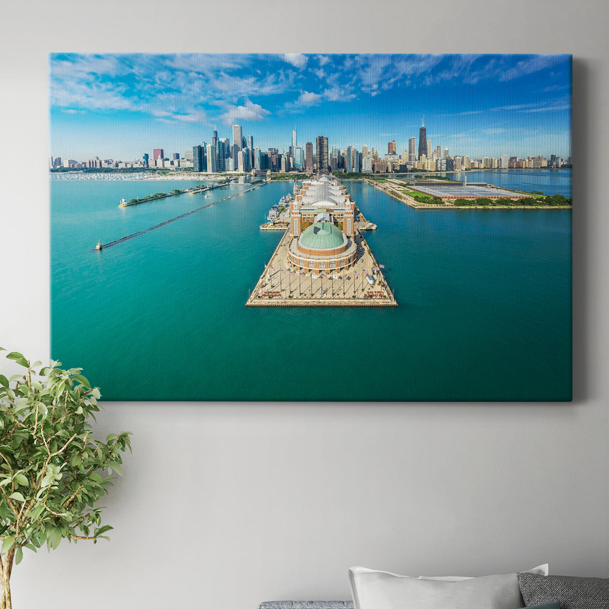 Chicago Skyline Aerial View of Navy Pier - Canvas Art Print