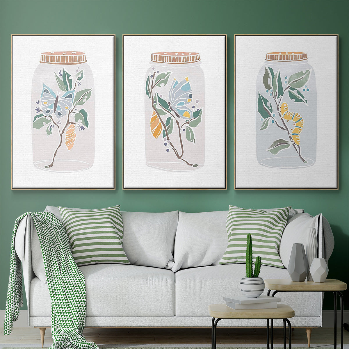 Muted Spring Arrangement I - Framed Premium Gallery Wrapped Canvas L Frame 3 Piece Set - Ready to Hang