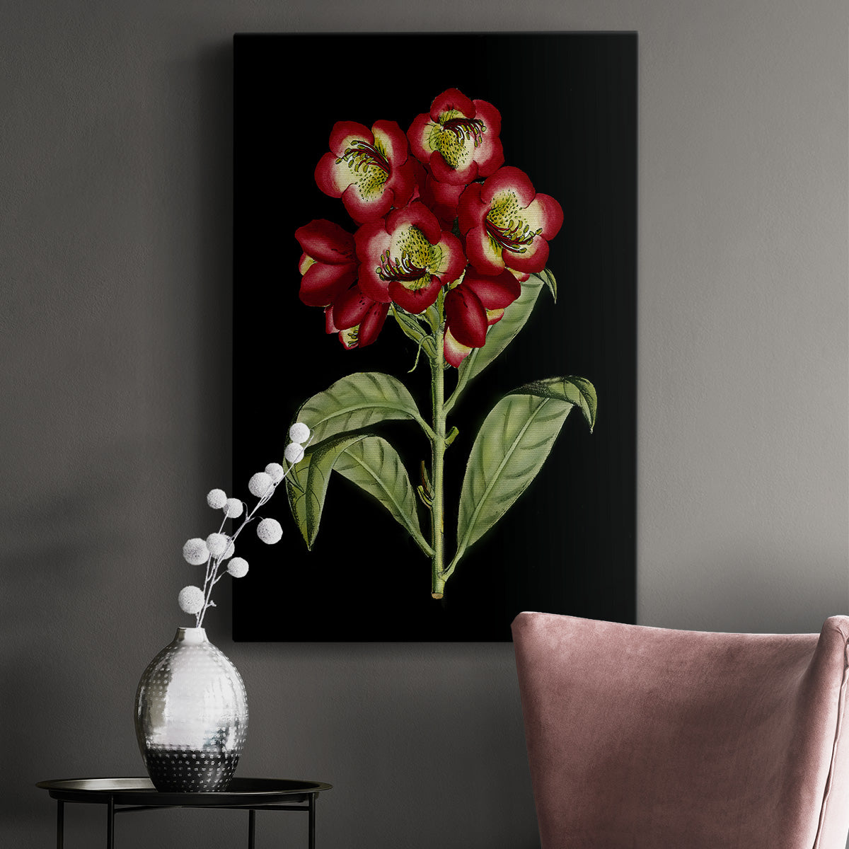 Crimson Flowers on Black (A) III Premium Gallery Wrapped Canvas - Ready to Hang