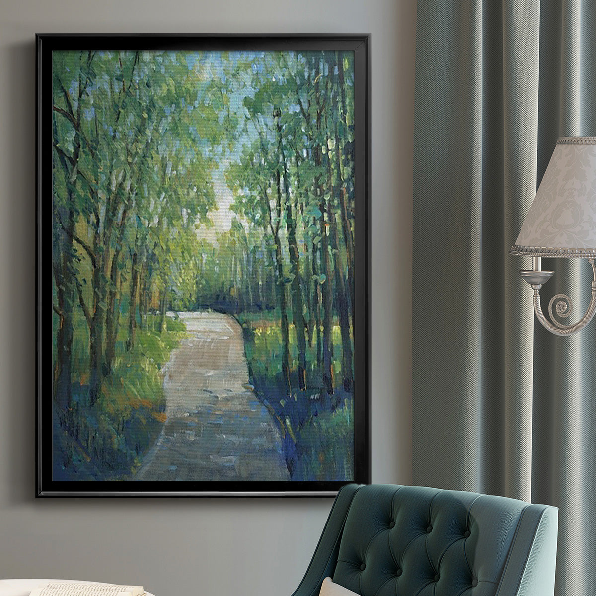 Golden Light Pathways I - Modern Framed Canvas Print