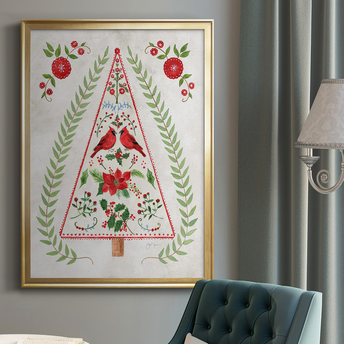 Christmas Folk Tree - Modern Framed Canvas Print