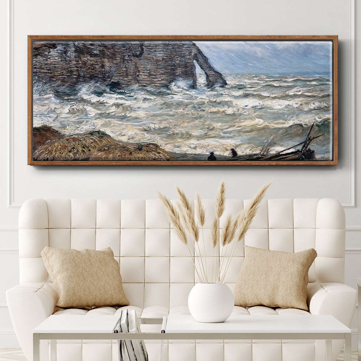 The Manneport, Étretat, Rough Sea, 1883 - Floater Framed Canvas Print