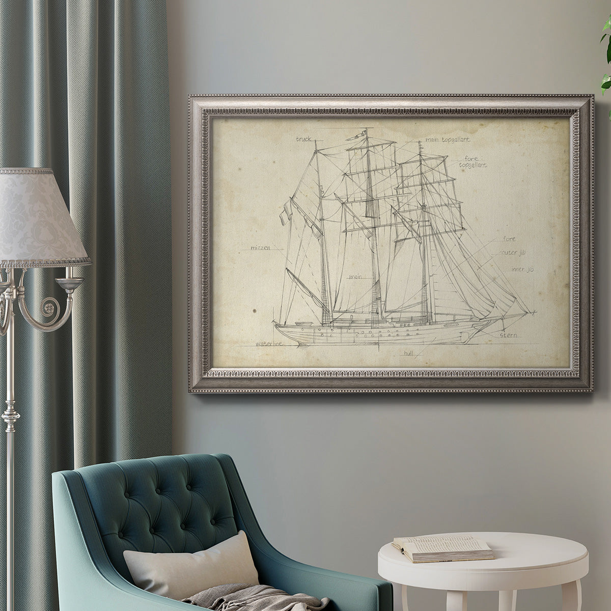 Sailboat Blueprint I Premium Framed Canvas- Ready to Hang