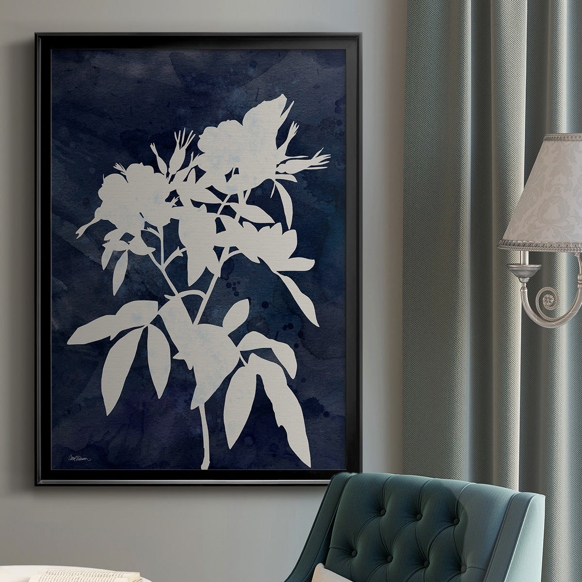 Indigo Botanical I Revisited - Modern Framed Canvas Print