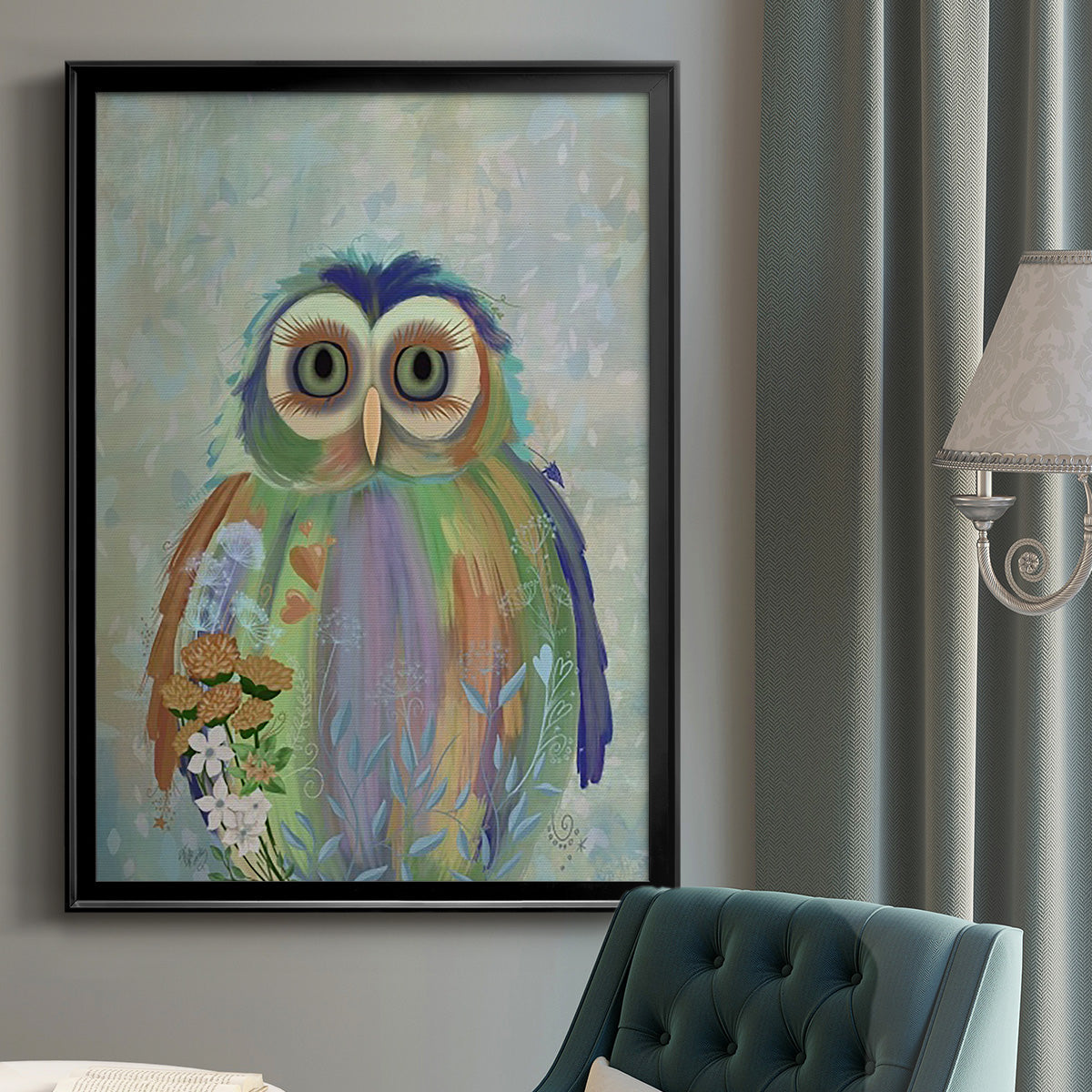 Fantastic Florals Owl - Modern Framed Canvas Print