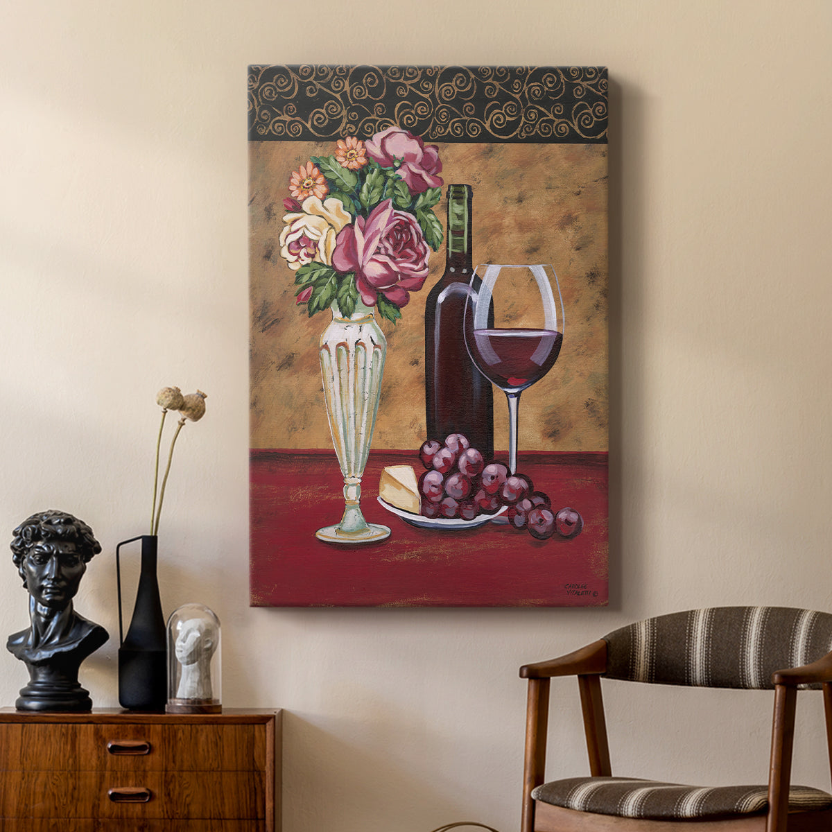 Vintage Flowers and Wine I - Canvas Art Print