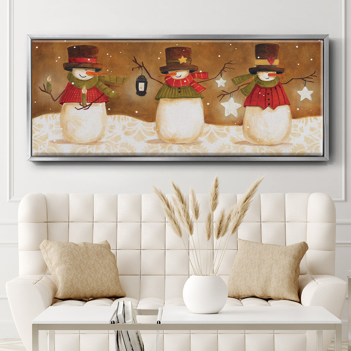Top Hat Snowmen - Floater Framed Canvas Print