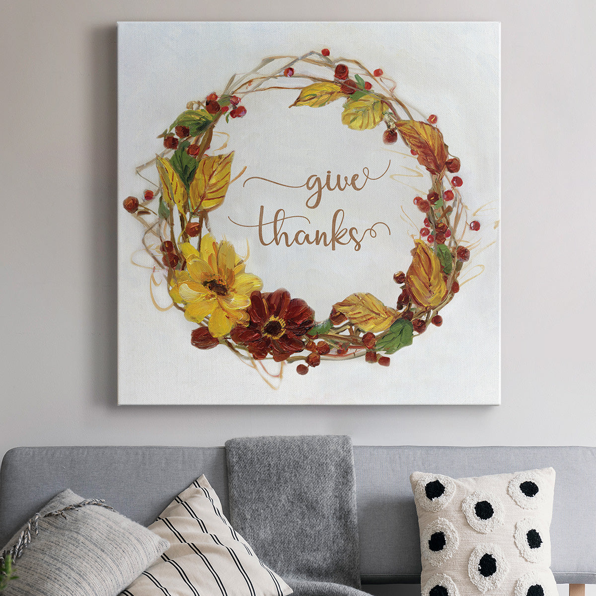 Give Thanks Wreath-Premium Gallery Wrapped Canvas - Ready to Hang