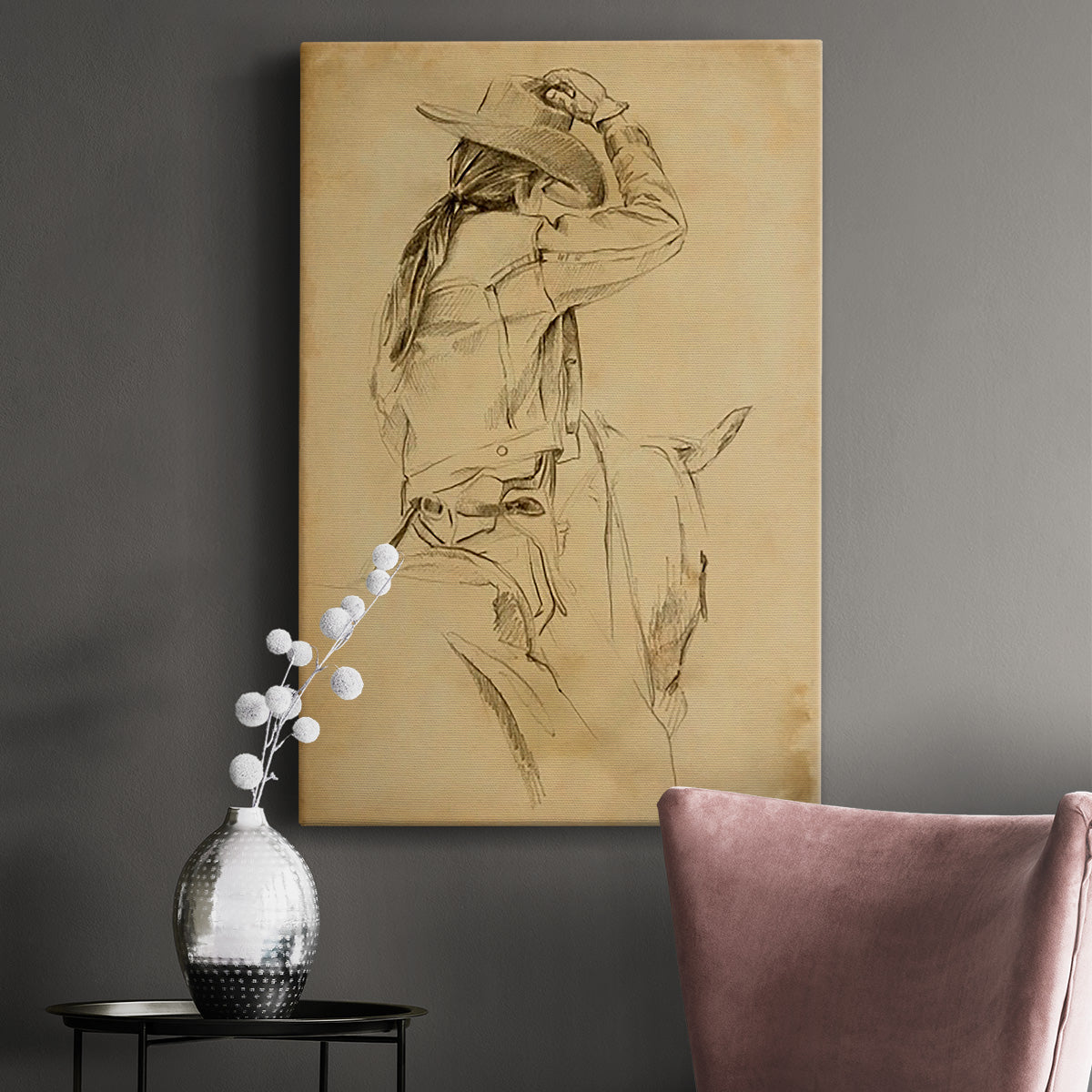 Cowgirl on Horseback II Premium Gallery Wrapped Canvas - Ready to Hang