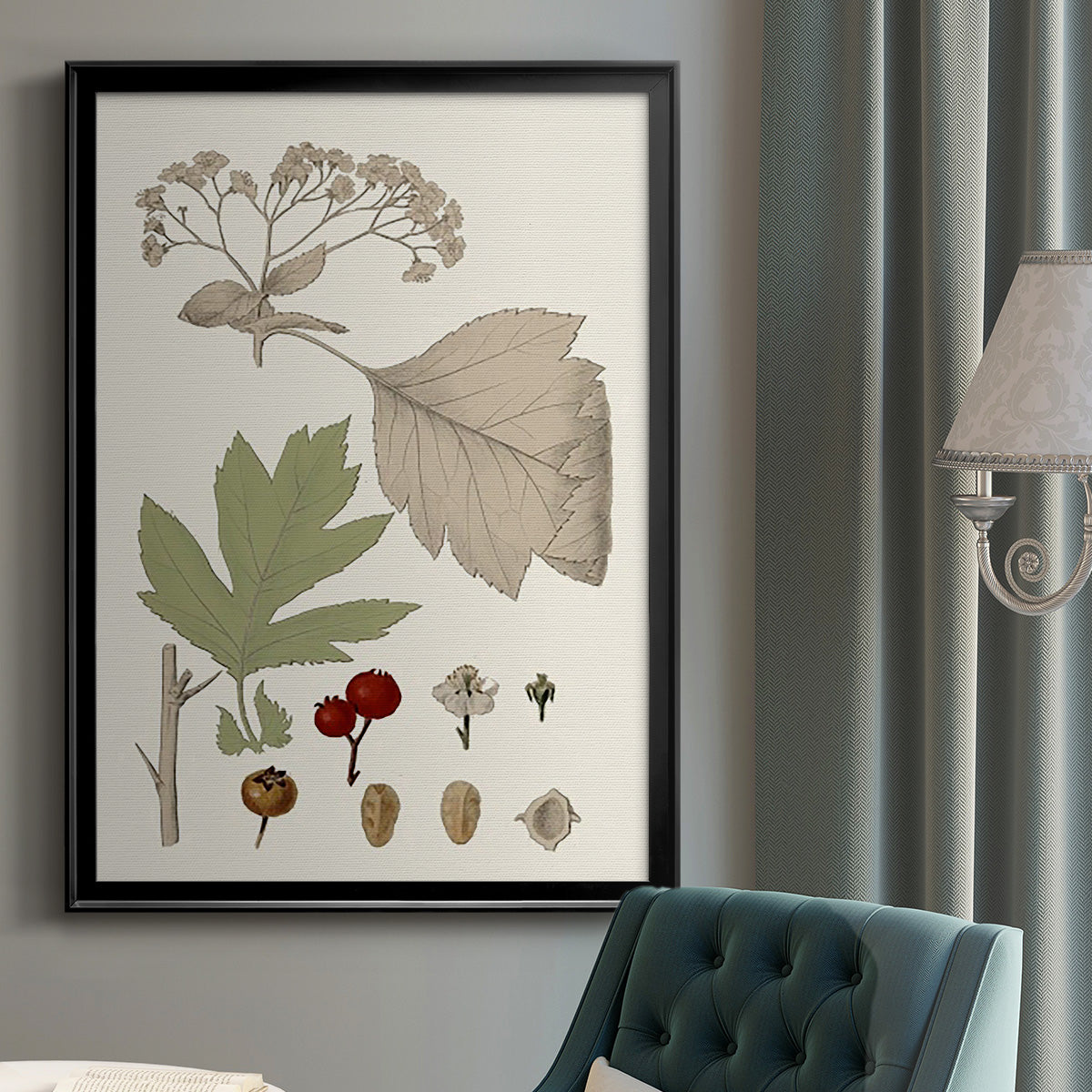 Leaves & Berries II - Modern Framed Canvas Print