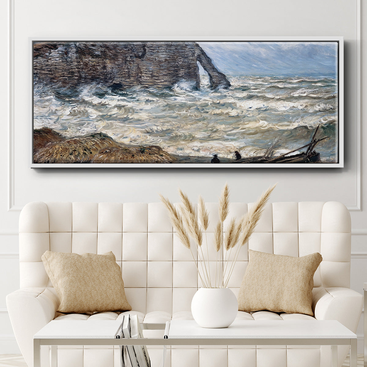 The Manneport, Étretat, Rough Sea, 1883 - Floater Framed Canvas Print