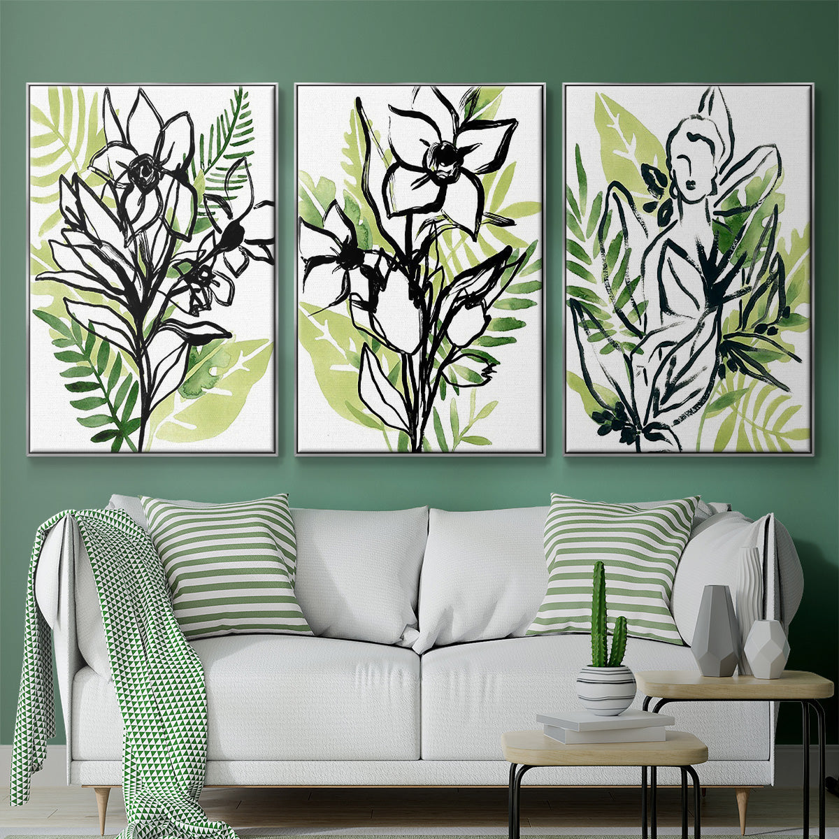 Tropical Sketchbook I - Framed Premium Gallery Wrapped Canvas L Frame 3 Piece Set - Ready to Hang