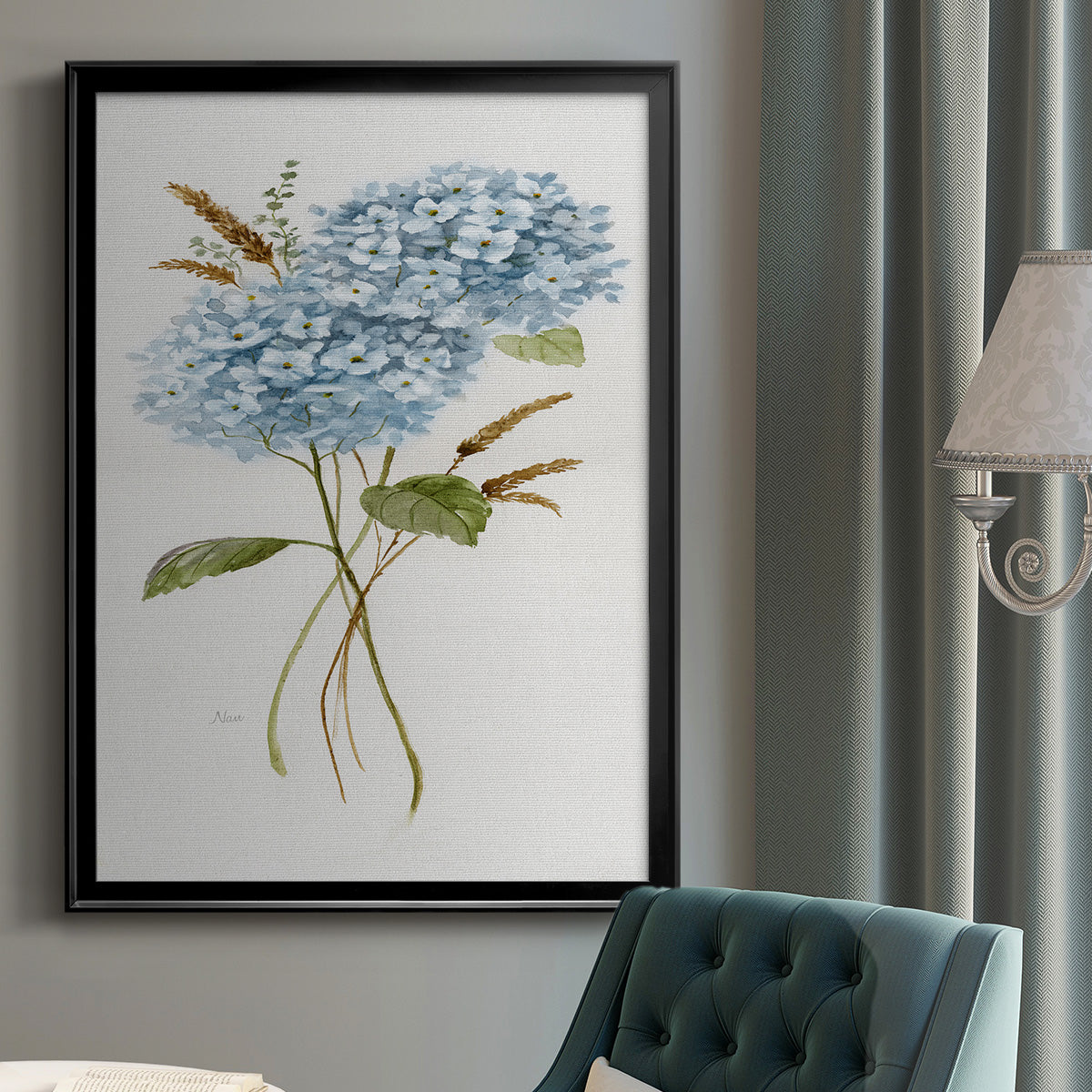 Petite Blue Hydrangea I - Modern Framed Canvas Print