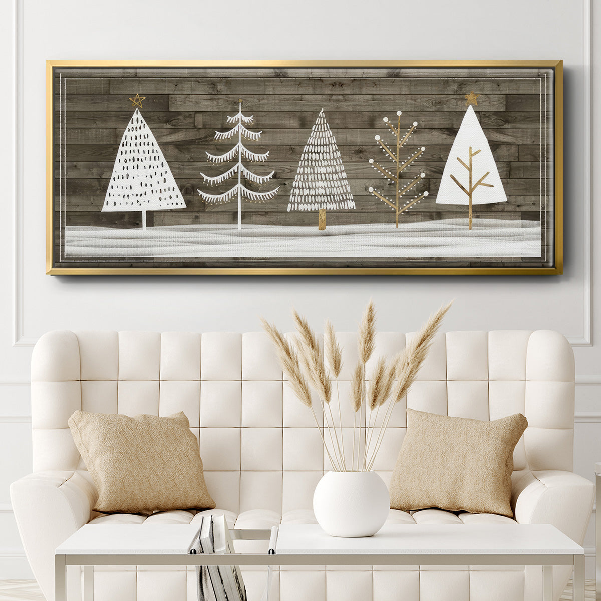 Wooded White Christmas Collection D - Floater Framed Canvas Print