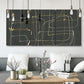 Three-panel canvas wall art featuring linear abstract conduit pattern, displayed in a modern living room above seating.