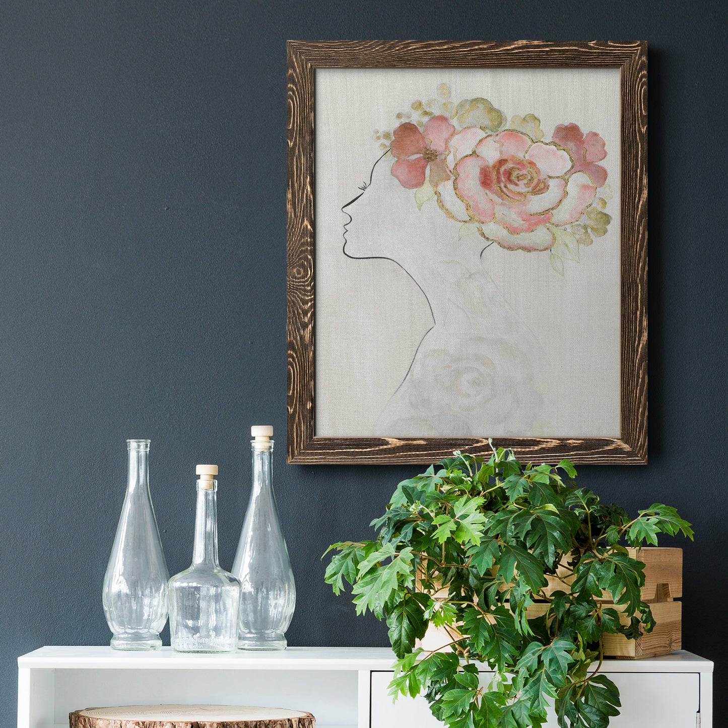 Fashion Floral Silhouette II - Barnwood Framed Canvas Print