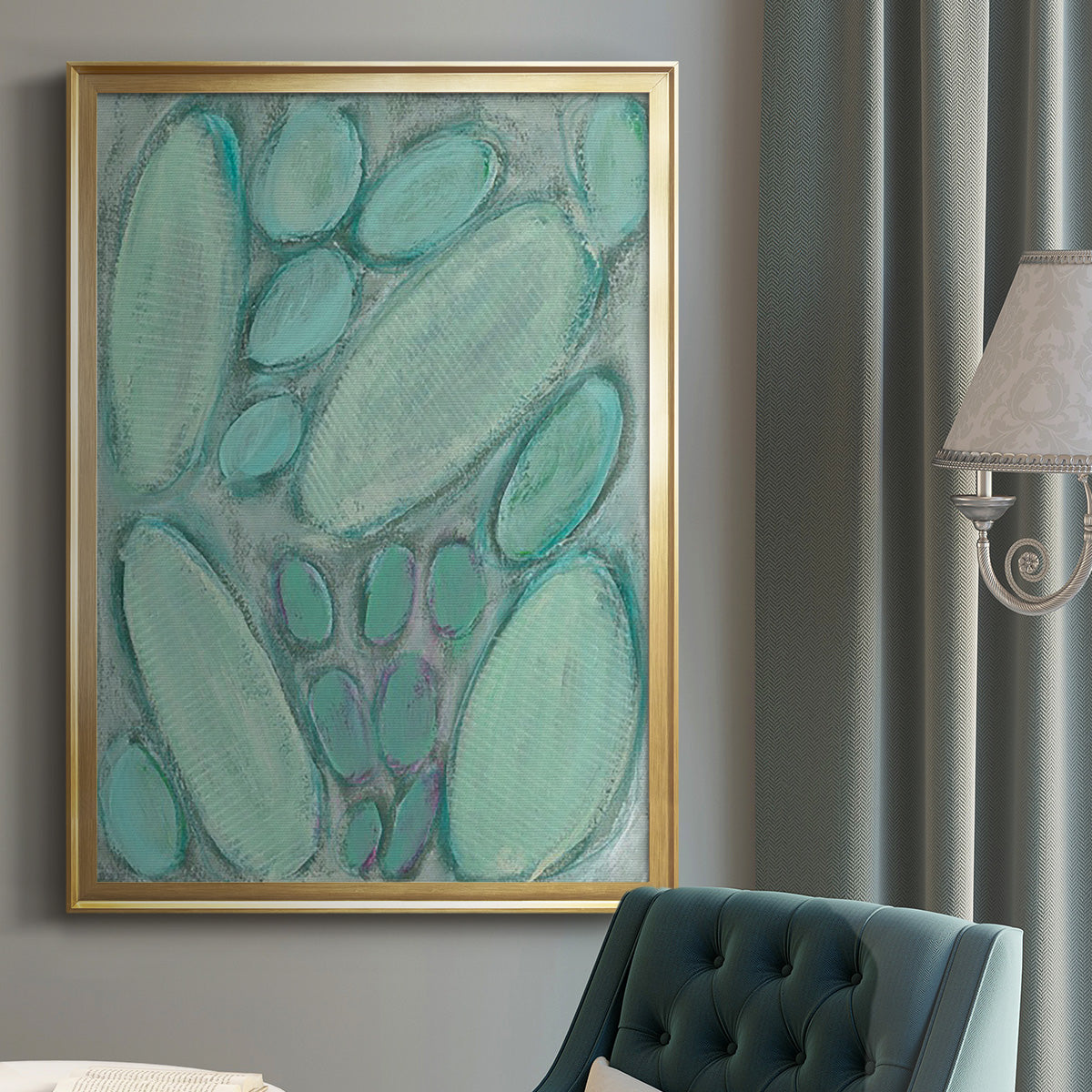 Blue Orbs I - Modern Framed Canvas Print