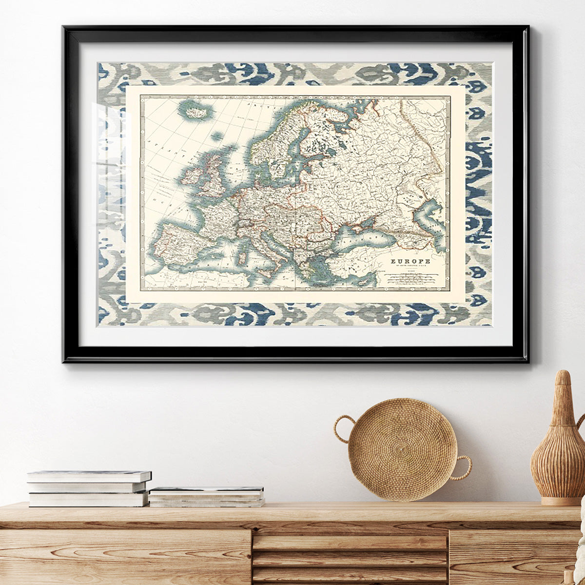 Bordered Map of Europe - Modern Framed Art Print