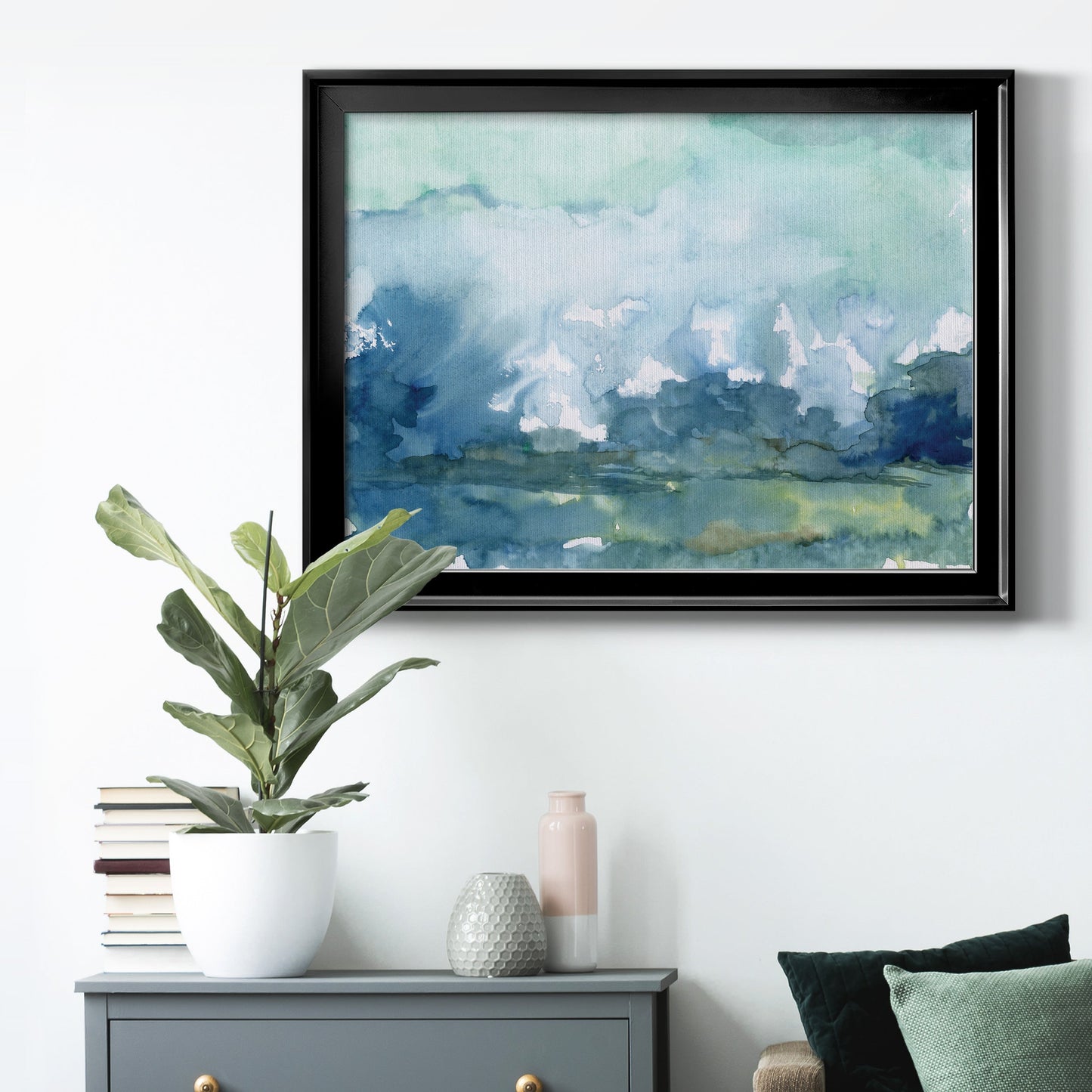 Distant Rain - Modern Framed Canvas Print