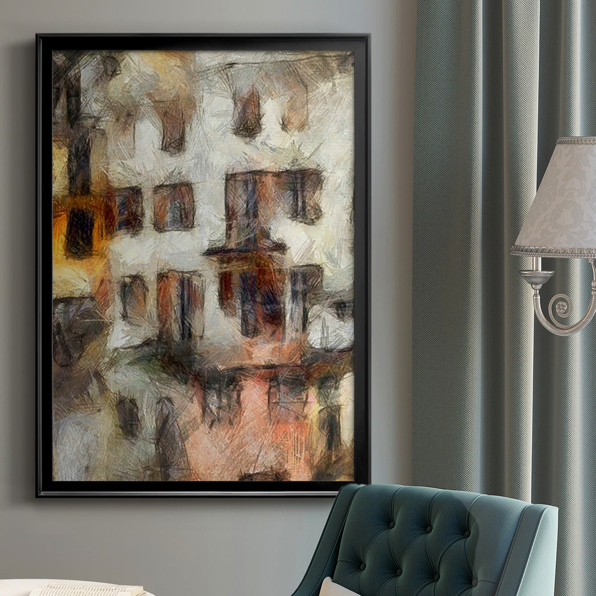 Stacked Houses III - Modern Framed Canvas Print