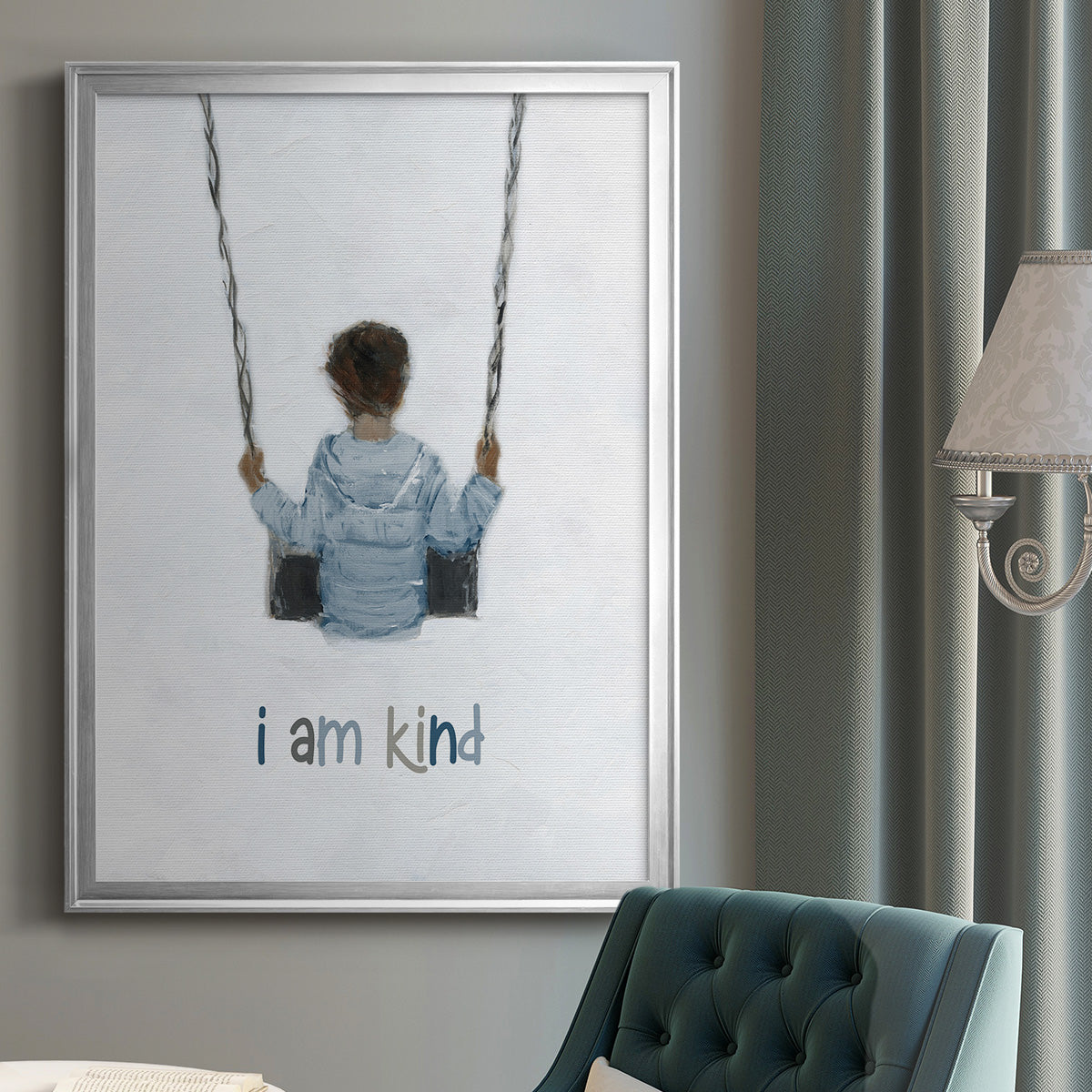 Boy on a Swing - Modern Framed Canvas Print