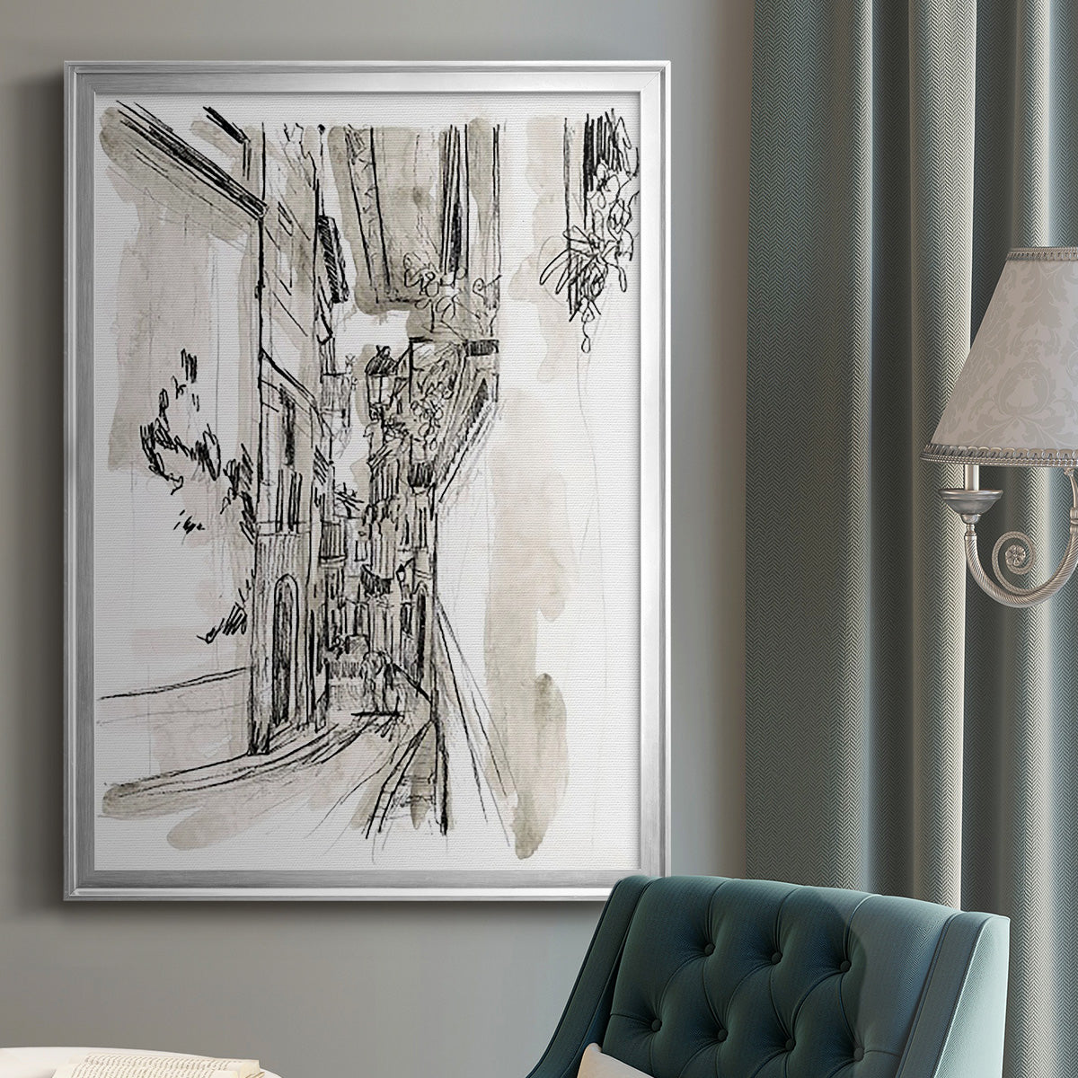 Europe Street Sketches I - Modern Framed Canvas Print