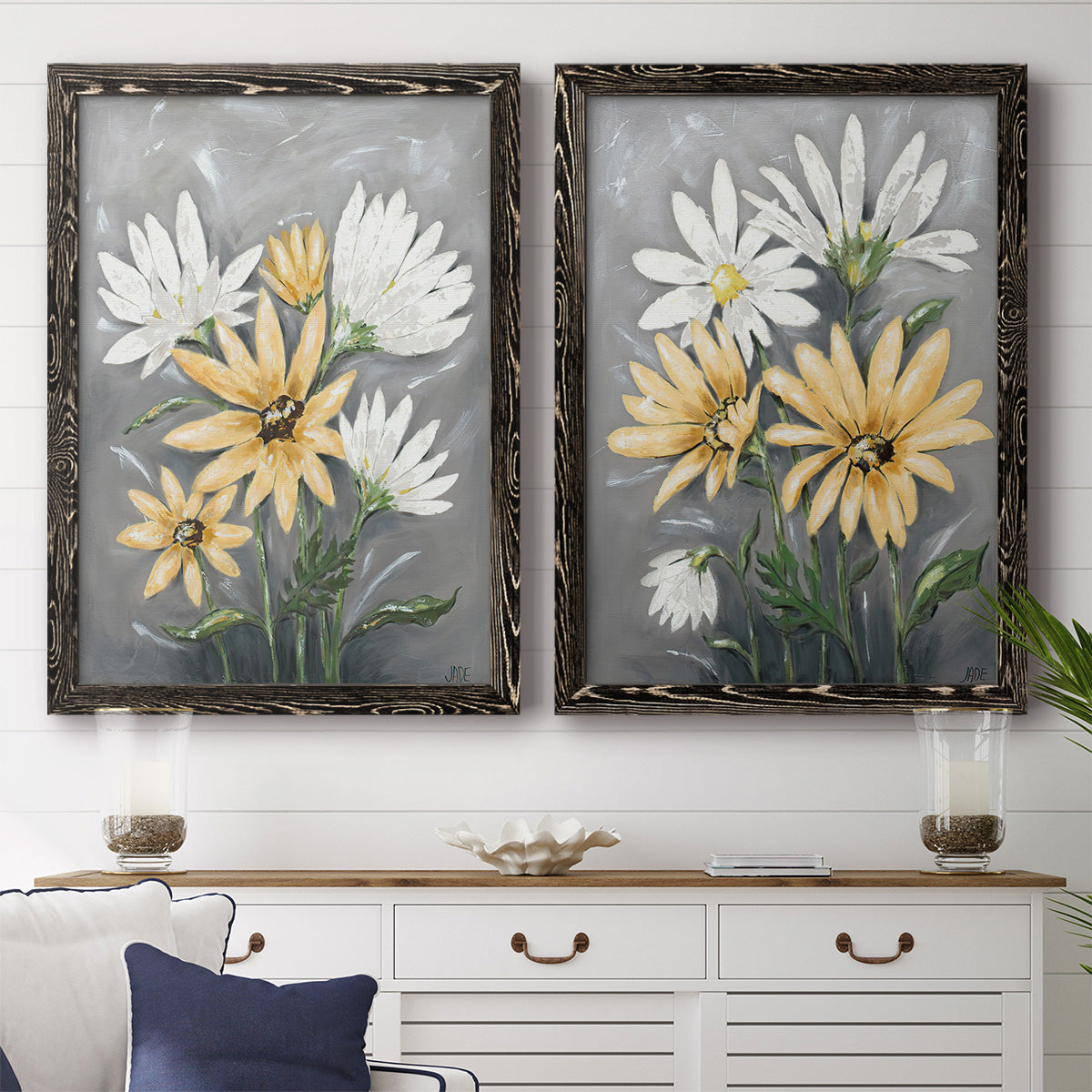 Summer Daisies I - Premium Framed Canvas 2 Piece Set - Ready to Hang