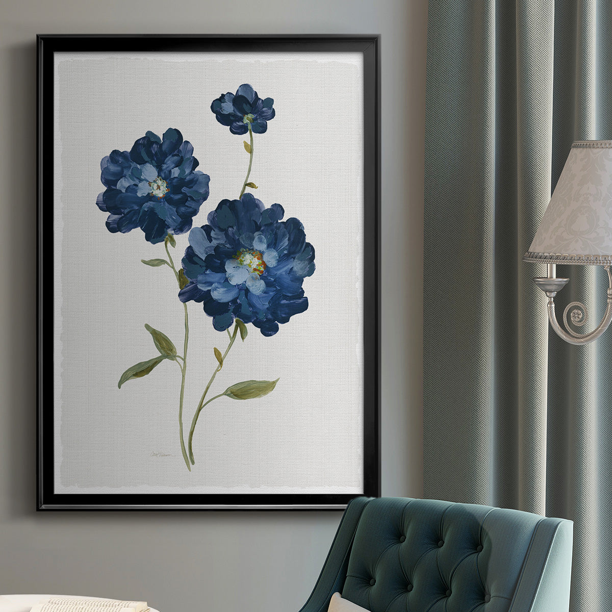 Blue Mums - Modern Framed Canvas Print