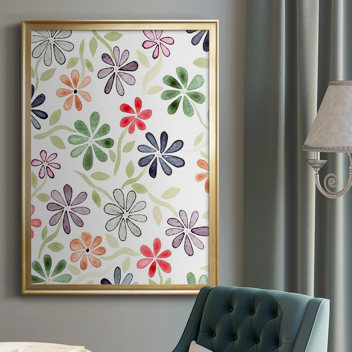 Faded Flowers I - Modern Framed Canvas Print