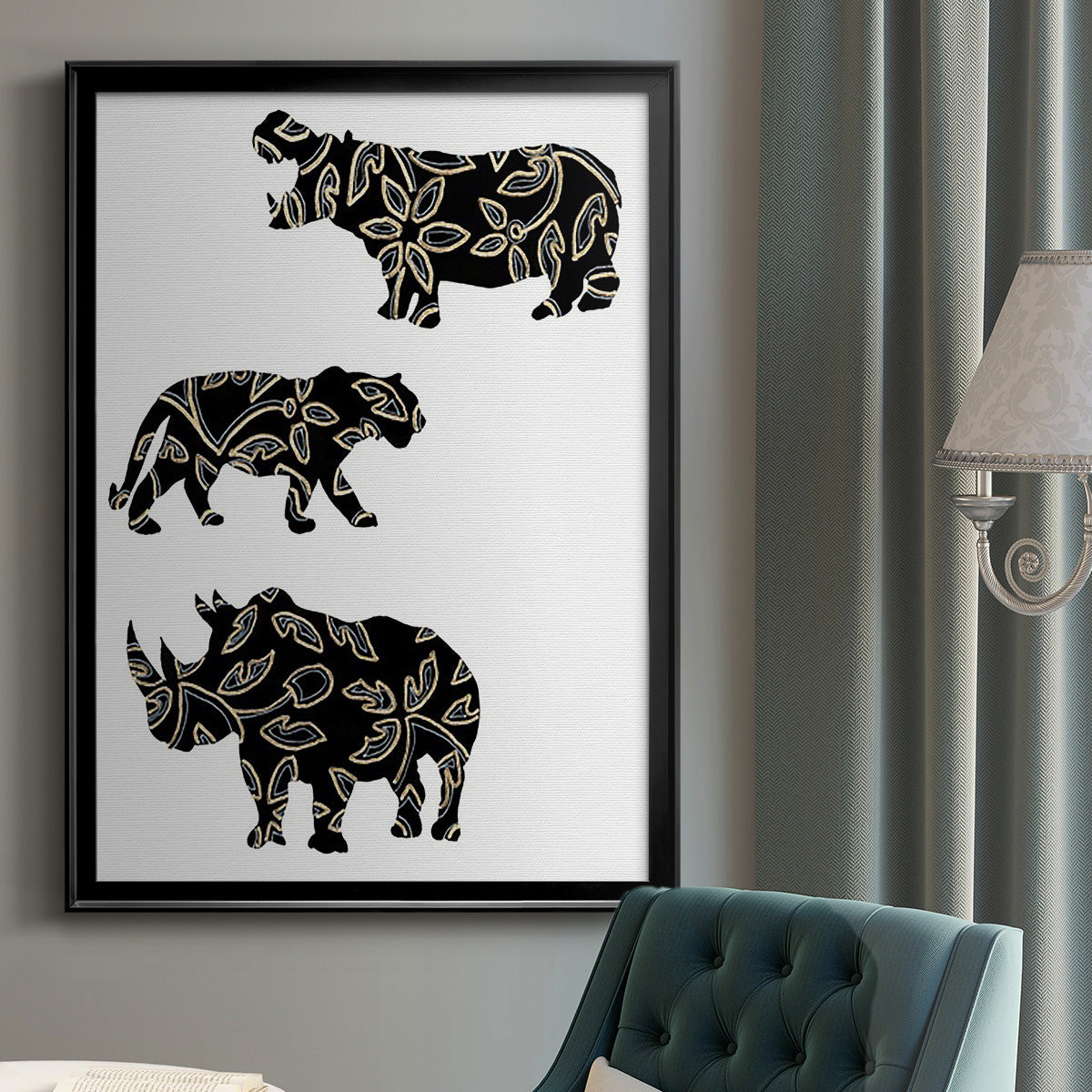 Ornamental Safari Animals II - Modern Framed Canvas Print