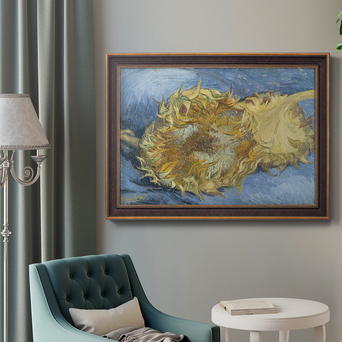 Two Cut Sunflowers - Ornate Framed Canvas Print