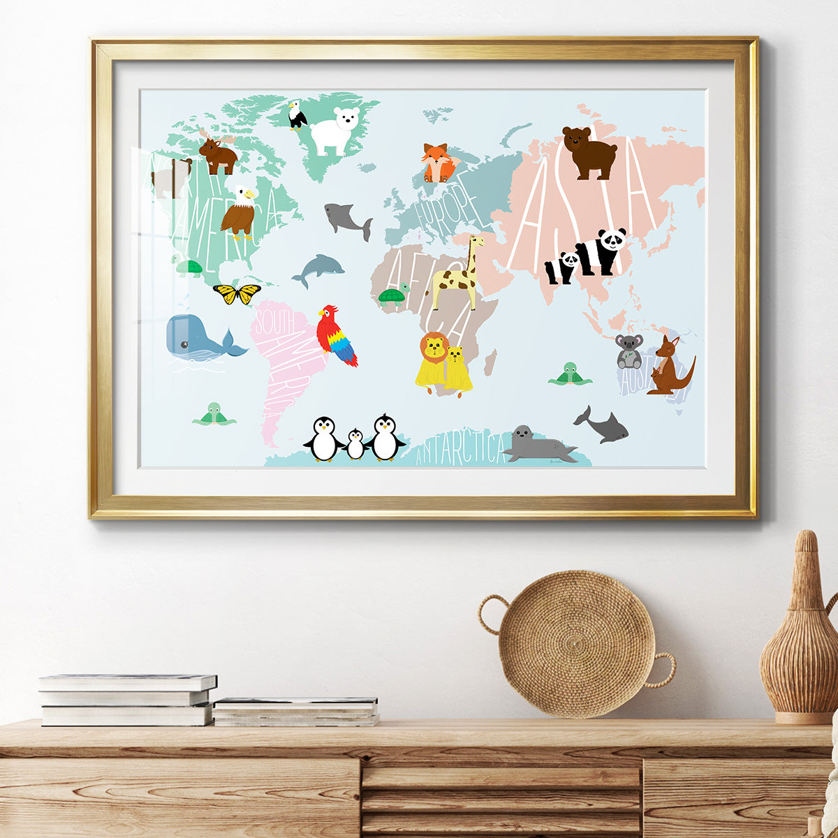 Animal Map Premium Framed Print - Ready to Hang