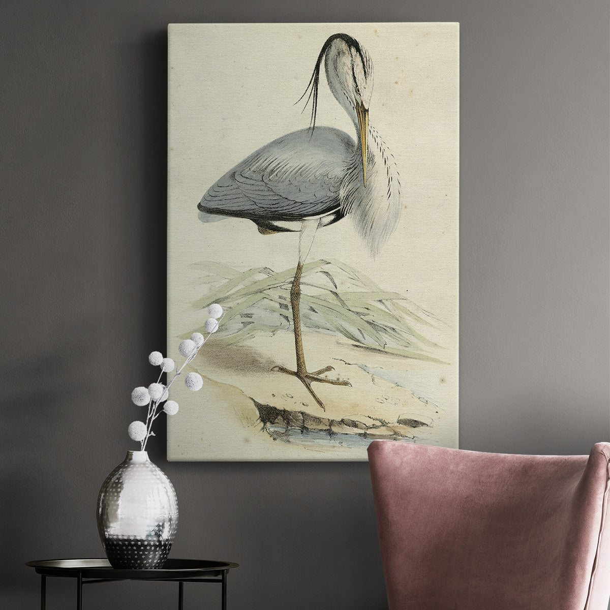 Embellished Antique Heron IV (ASH) Premium Gallery Wrapped Canvas - Ready to Hang