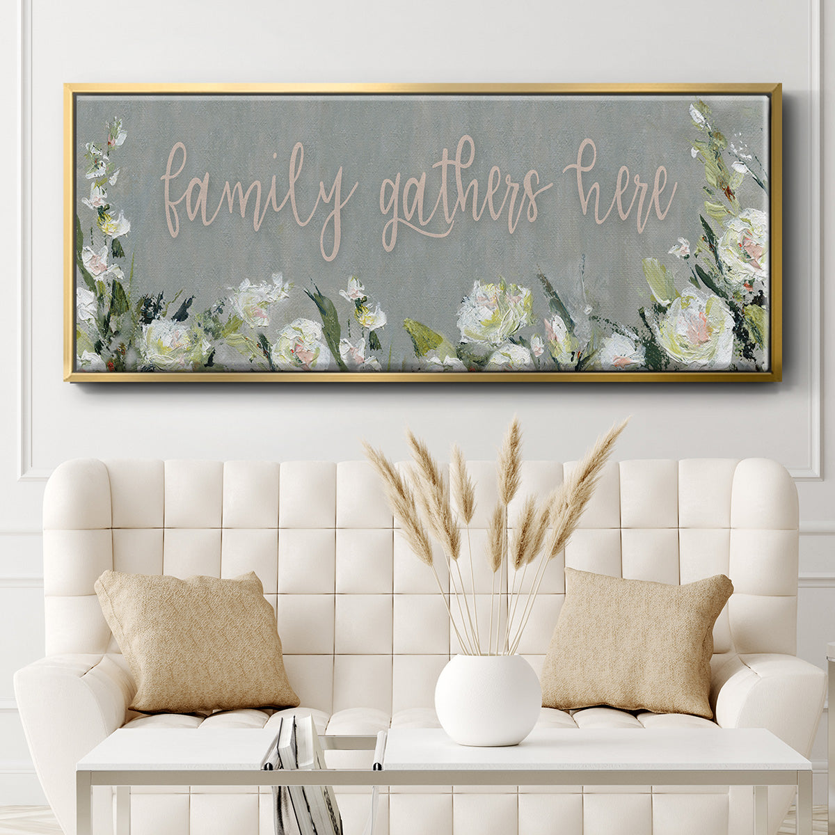 Family Gathers - Floater Framed Canvas Print