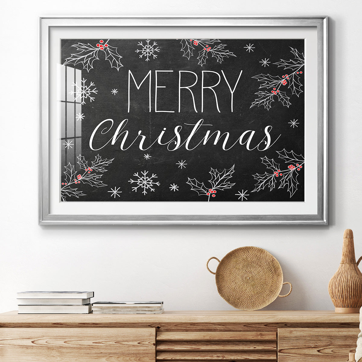 Merry Christmas Chalkboard Premium Framed Print - Ready to Hang