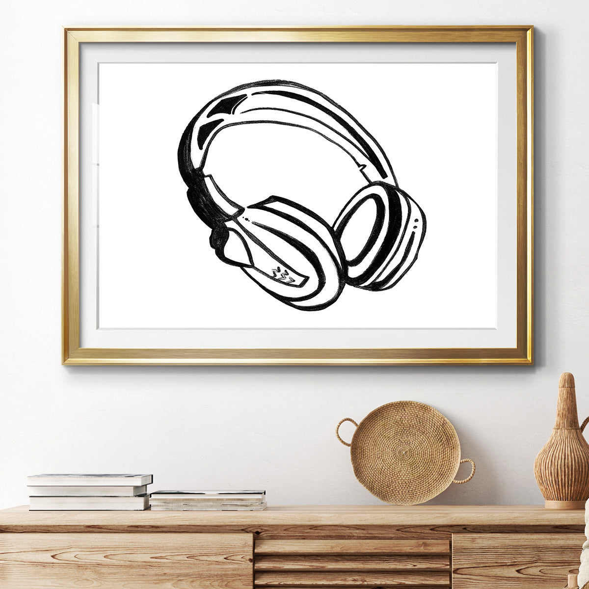 Headphones Sketch Premium Framed Print - Ready to Hang