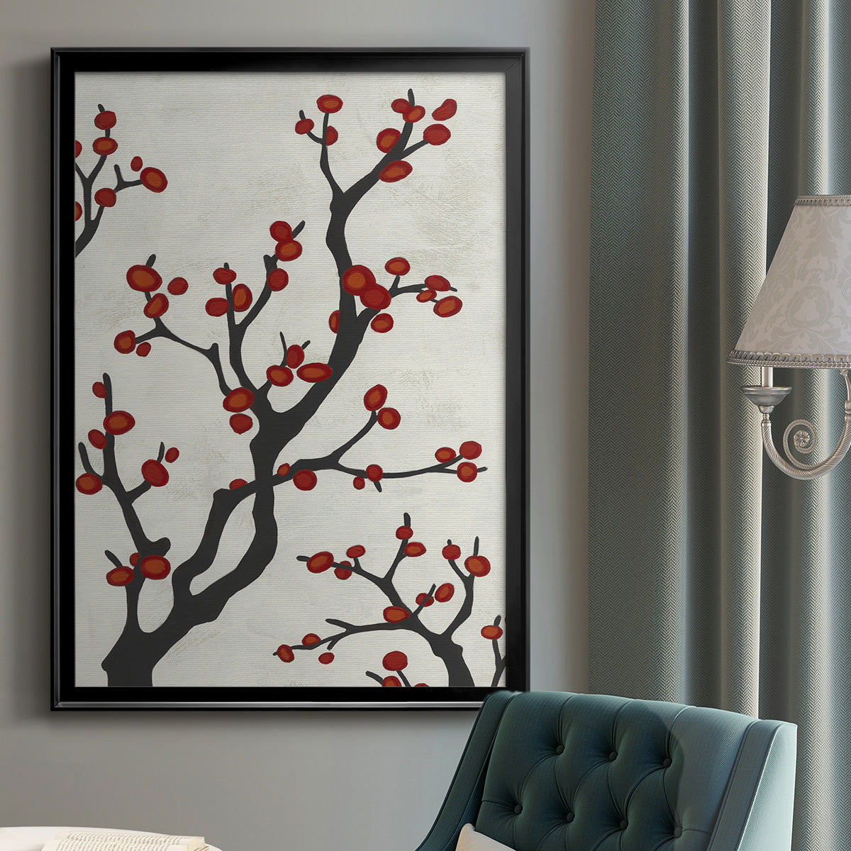 Red Berry Branch I - Modern Framed Canvas Print