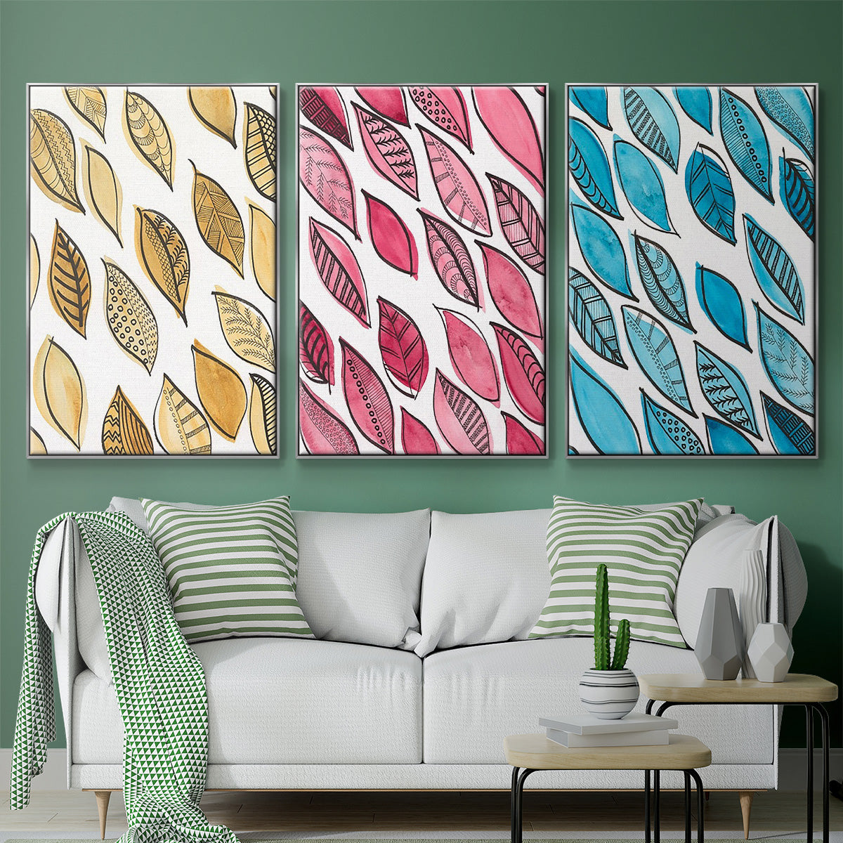 Pastel Knorr Shells VI - Framed Premium Gallery Wrapped Canvas L Frame 3 Piece Set - Ready to Hang