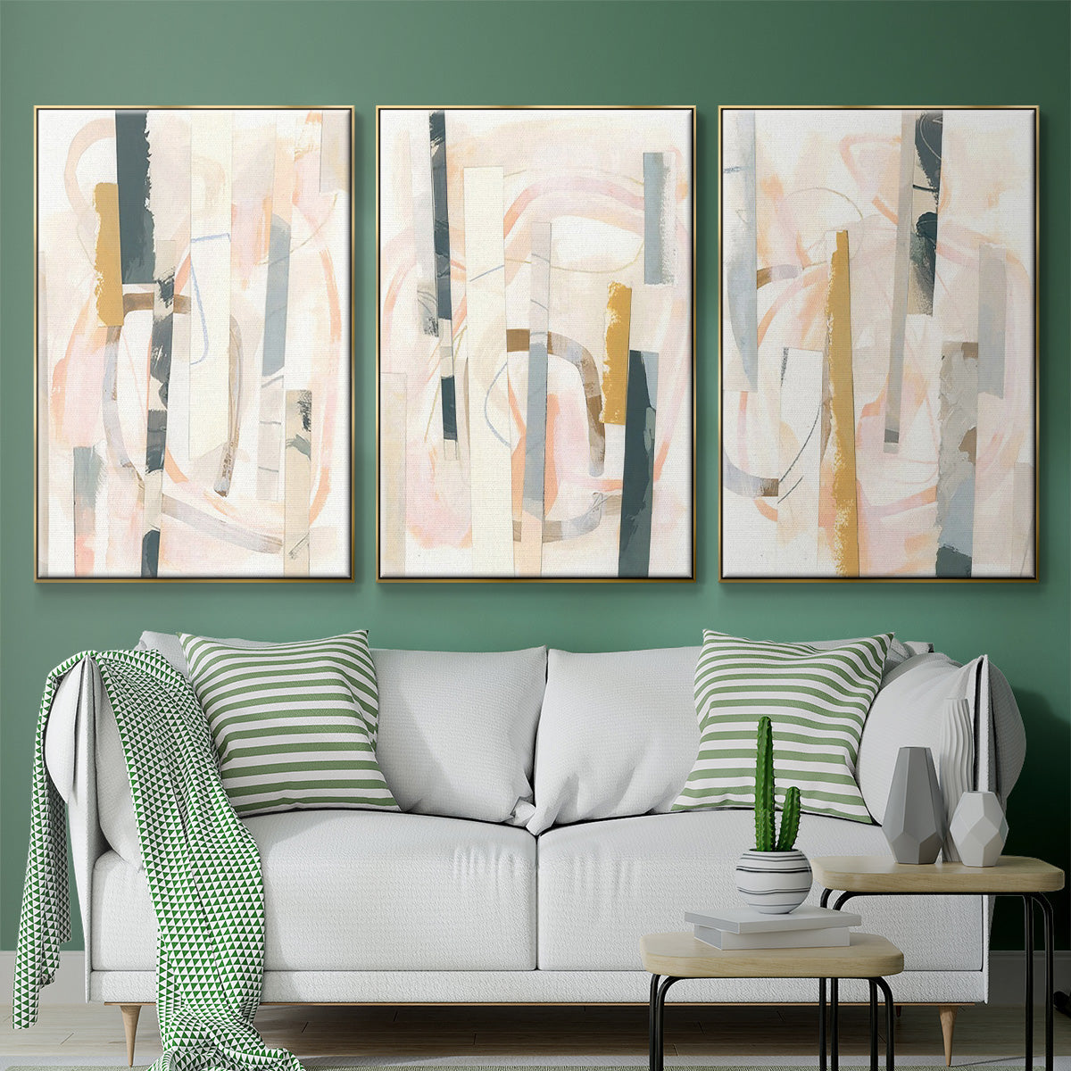 Melon Litmus I - Framed Premium Gallery Wrapped Canvas L Frame 3 Piece Set - Ready to Hang